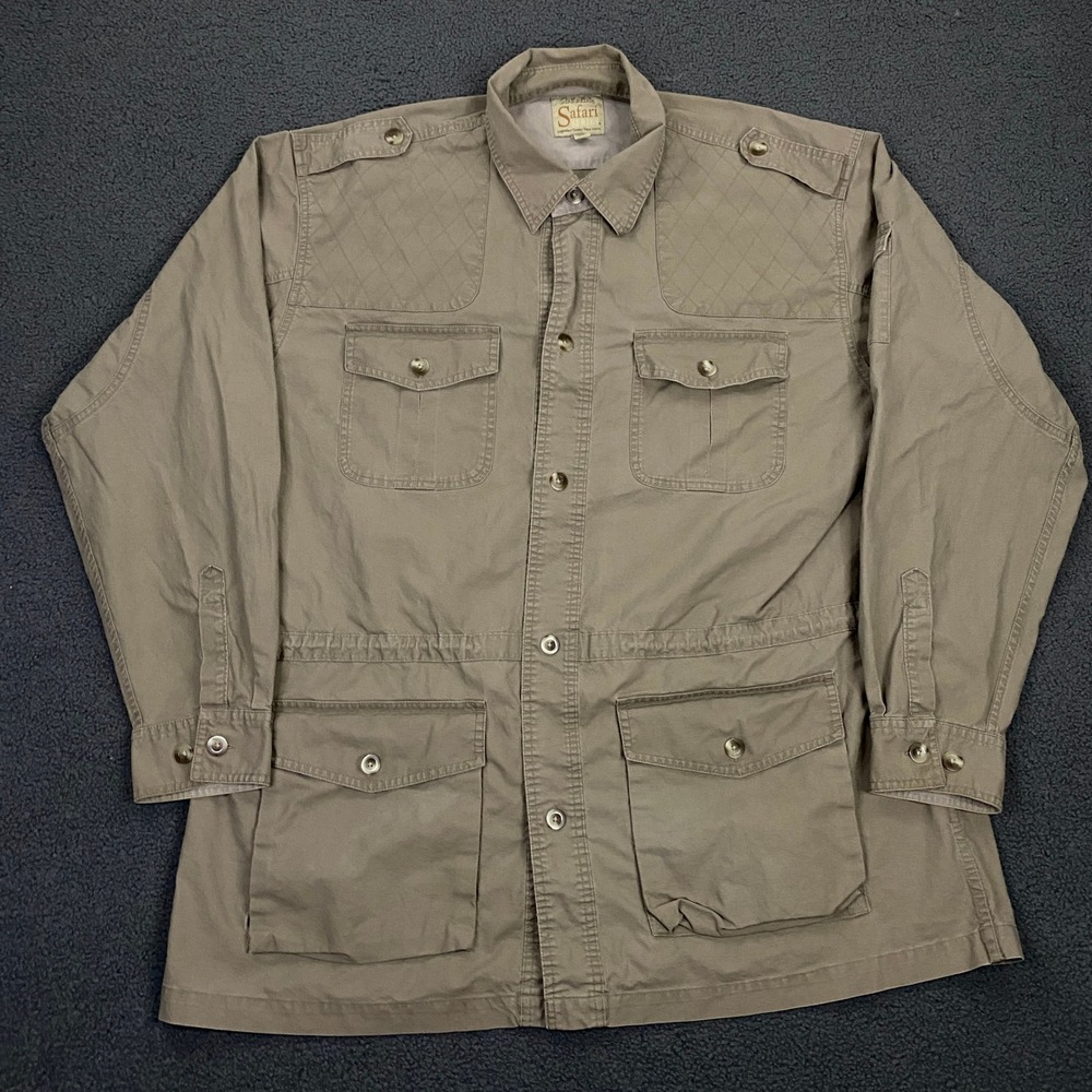Cabelas Safari Series Jacket Mens 2XLT Tall Khaki Tan Hunting Bush Shirt Shacket
